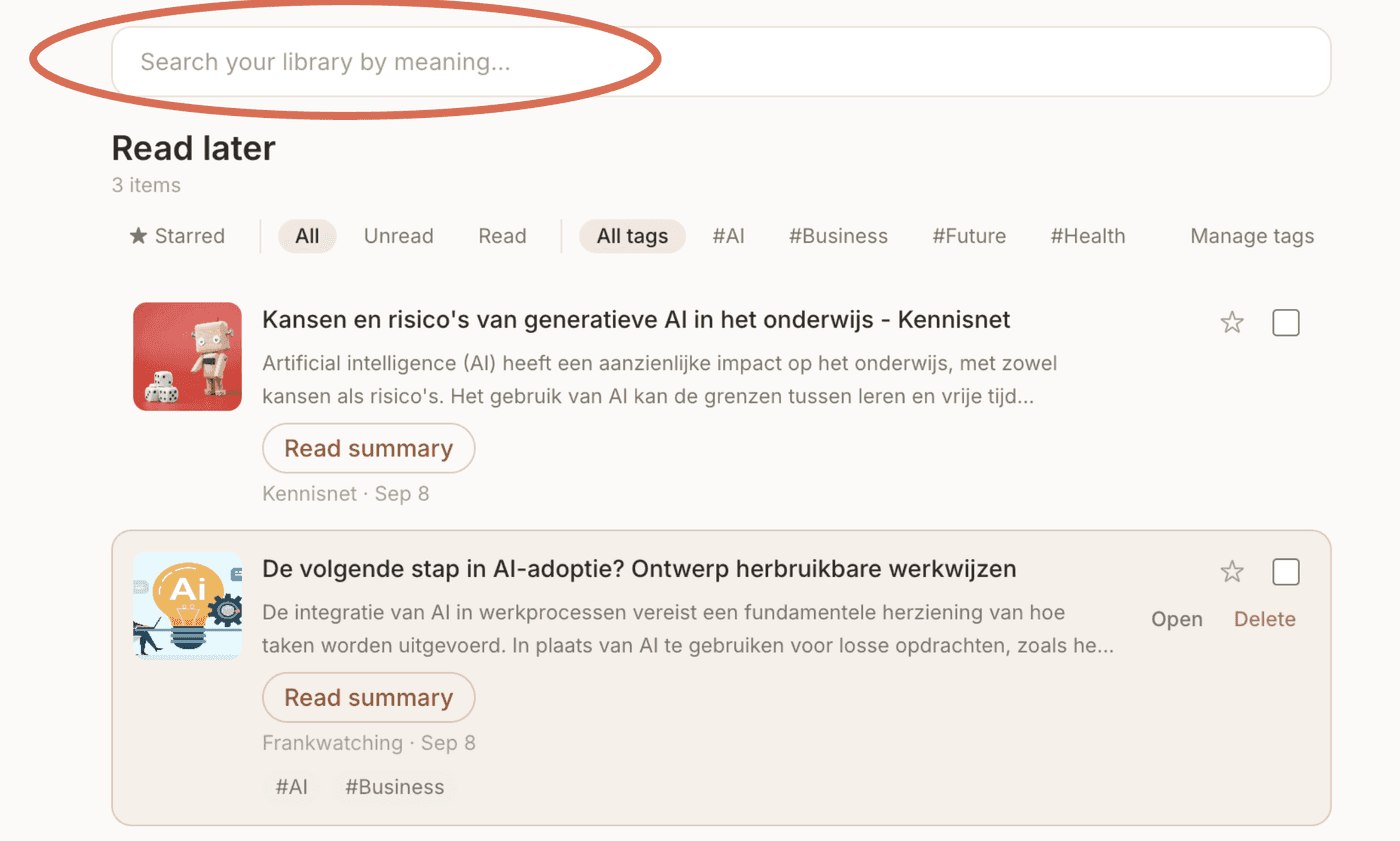 Zoeken op betekenis in ClipCoconut om bewaarde items terug te vinden
